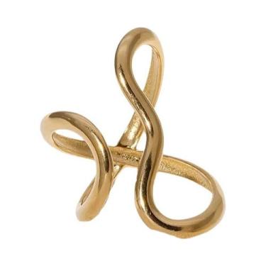Imagem de Anel Aberto Feminino De Aço Inoxidável Banhado a Ouro À Prova d'Água C