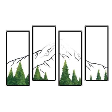 Imagem de ruelen 4 peças de decoração de parede de montanha de metal, montanha, neve, montanha, montanha, montanha, montanha, decoração de casa, sala de estar, banheiro, quarto, escritório (verde, grande)