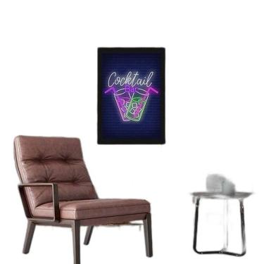 Imagem de Quadro Cocktail Bar Simulando Neon Moldura Preta 24X18Cm