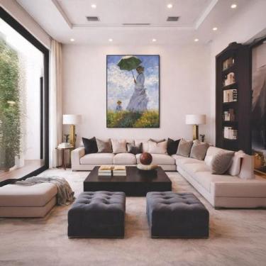 Imagem de Quadro Canvas Mulher Sombrinha Monet 60x40cm Mold Preta - Quadros On-l