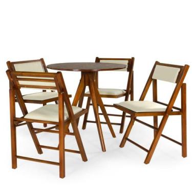Imagem de Conjunto Mesa de Jantar Redonda Rústica Castanho 78cm com 4 Cadeiras D