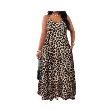 Imagem de Vestido Maxi Casual De Alça Fina Com Estampa De Leopardo plus Size Par
