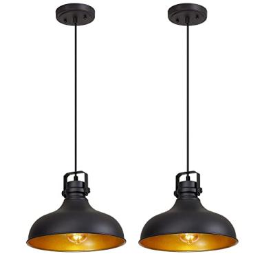 Imagem de ALAISLYC Luzes pendentes pretas de fazenda com pingente fosco para ilha de cozinha industrial ajustável altura vintage cúpula luminárias penduradas para celeiro, sala de jantar, 2 pacotes