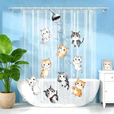 Imagem de CAPQL Forro de cortina de chuveiro transparente e engraçado, cortinas de chuveiro infantis fofas de plástico transparente para banheiro, conjunto de cortinas de chuveiro magnéticas para crianças 172 x