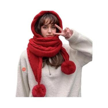 Imagem de Conjunto De Gorro De Lã Térmico Feminino Com Pompom E Cachecol Integra