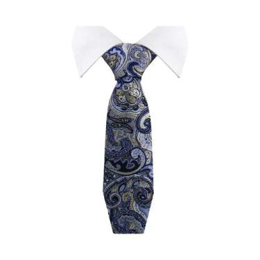 Imagem de Gravata Masculina Slim Paisley De 36 Cores, Luxuosa, Azul Vintage, Par