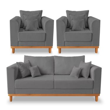 Imagem de Kit Sofá 3 Lugares E 2 Poltronas Beny Viena Linho Grafite
