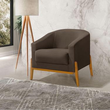 Imagem de Poltrona Living Base Em Madeira Maciça Flórida Veludo Marrom - Marrom