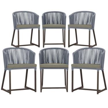 Imagem de 6 Cadeiras De Jantar área Noronha Marrom E8 Trama  Prata