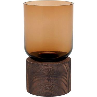 Imagem de Mondello Vaso 18X10X10Cm Vidro Âmbar Base Madeira