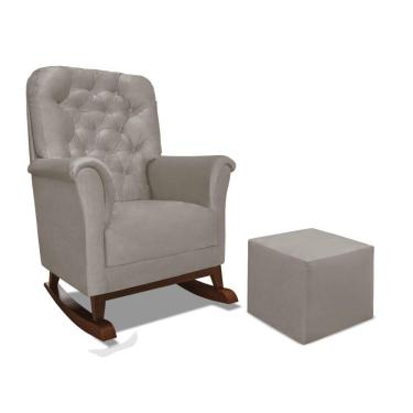 Imagem de Poltrona De Amamentação Balanço Madeira E Puff Angelin Suede Cinza Escuro P02 - D'rossi