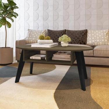 Imagem de Mesa De Centro Tampo Oval 2 Nichos 100 Cm Pinho Preto Arly - MILANI MO