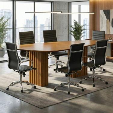 Imagem de Conjunto Mesa de Reuniao com Tampo Organico e 6 Cadeiras com Rodízio Florença Espresso Móveis Freijo / Preto