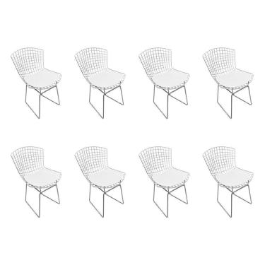 Imagem de Kit 8 Cadeiras Bertoia Cromada Com Assento Sintético Branco