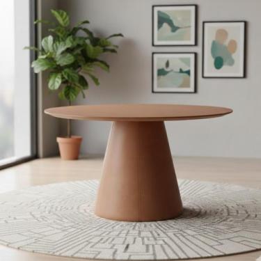 Imagem de Mesa de Jantar Cone Redonda 120cm Madeira Maciça e Base material sinté