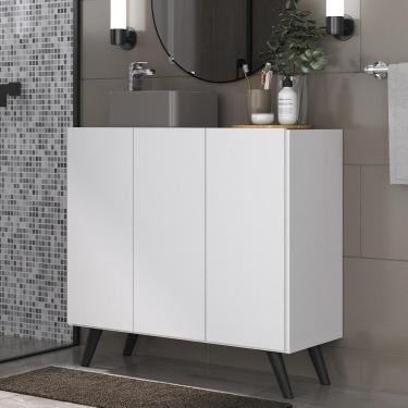 Imagem de Gabinete Banheiro 3 Portas Retrô 90Cm Multimóveis Mp5030 Branco/Preto