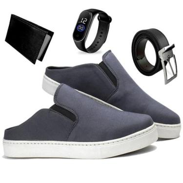 Imagem de Sapatênis Mule Slip On Masculinos Casual + Relogio + Cinto e Carteira 