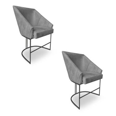 Imagem de Kit 2 Poltronas Luxo Alana Suede Grafite Base Ferro Preto - Pallazio