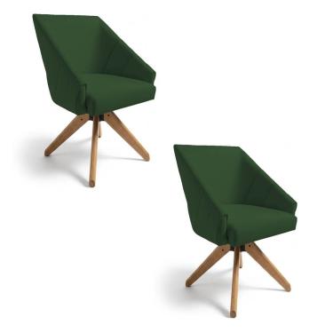 Imagem de Kit 2 Poltronas Giratórias Alana Suede Verde Base De Madeira - Pallazio