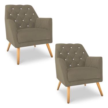 Imagem de Kit 2 Poltronas Velvet Strass Veludo Pés De Madeira Cappuccino - Pallazio