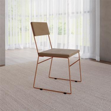 Imagem de Cadeira de Jantar Estofada Málaga Base Cobre Veludo para Mesa de Jantar Cozinha Sala - Cobre/marrom