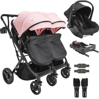 Imagem de Carrinho Kiddo Gemeos Bebe Conforto Colinho Base ISOFIX Vox Rosa