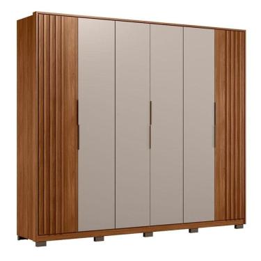 Imagem de Guarda Roupa Casal Ripado Atrice D66210kpe 6 Portas Nogueira Nude Tx Com Pés Demóbile - Demartêz