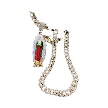 Imagem de Colar Com Pingente De Nossa Senhora Banhado a Ouro 14K Estilo Hip Hop 