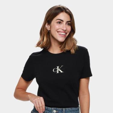 Imagem de Camiseta Calvin Klein Reissue Feminina, Preto, G