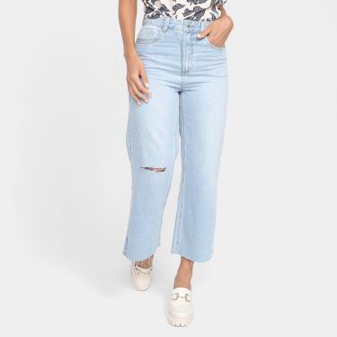 Imagem de Calça Jeans Wide Cropped Morena Rosa Cintura Alta Feminina-Feminino