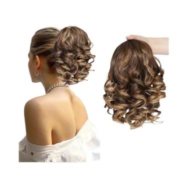 Imagem de Extensões De Rabo De Cavalo Sintético Curto E Cacheado Com Cordão E Cl
