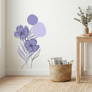 Imagem de Adesivo Floral Boho Roxo Estilo Nórdico 50x90 Minimalista Abstrato