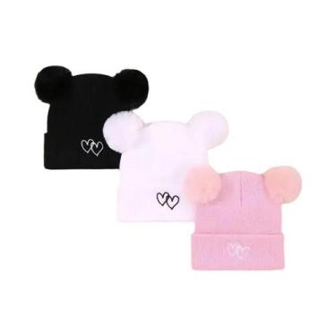 Imagem de Gorro De Malha Quente Para Crianças Com Duplo Pom Pom E Coração Bordad