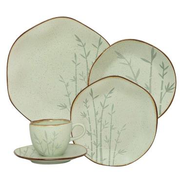 Imagem de Aparelho de Jantar/Chá de Porcelana Orgânico Ryo Bambu Verde/Marrom 30 Peças Oxford
