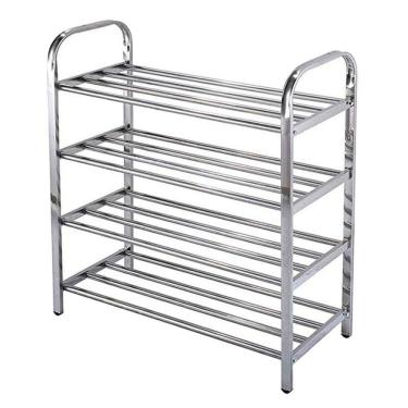 Imagem de Sapateira Inox 4 Prateleiras Organizador De E Sapatos Estante Aluminio Grande Sala Quarto Desmontavel