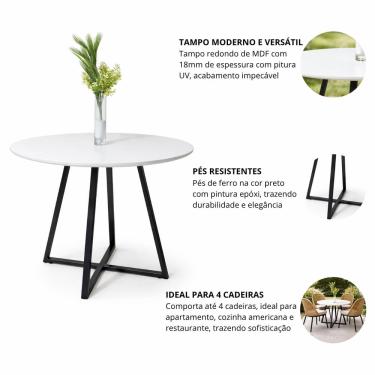 Imagem de Mesa Redonda Branca Com Base De Ferro E Tampo Mdf Laís 90cm