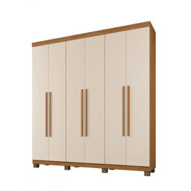 Imagem de Guarda Roupa Casal Milão 6 Portas de Bater 3 Gavetas Cinamomo-Off Whit