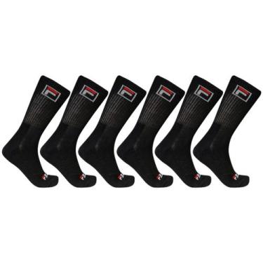 Imagem de Kit Com 6 Pares de Meias Cano Alto Adulto Algodão Unisex Fila, Preto, 