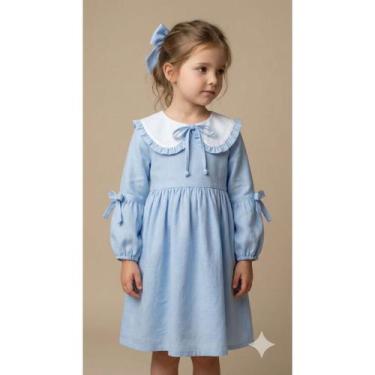 Imagem de Vestido Camomila Menina Infantil Inverno Frio Manga Longa Gola Boneca 