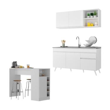 Imagem de Armário De Cozinha Compacta Com Bancada Americana Veneza Multimóveis Mp2200 Branco Branco