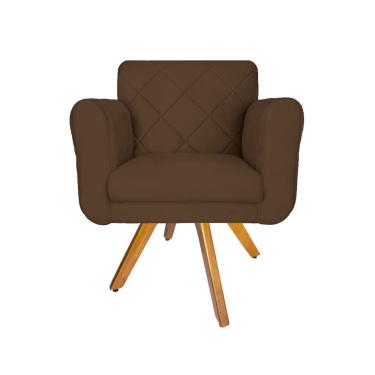 Imagem de Poltrona Estofada Com Base Giratória De Madeira Sala Isabella Suede Marrom - LM DECOR