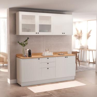 Imagem de Cozinha Compacta Modulada 7 Portas 3 Gavetas 100% Mdf 2 Tampos Sevilha Branco Artico
