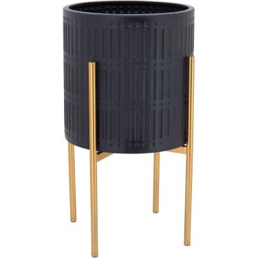 Imagem de CACHEPÔ VASO DECORATIVO PLANTA METAL 46x25x25cm PRETO