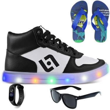 Imagem de Tenis Infantil De Led Meninos Botinha Cano Alto Escolar Casual Basico 