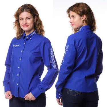 Imagem de Camisa Country Feminina Original Wrangler Manga Longa Tricoline Bordad