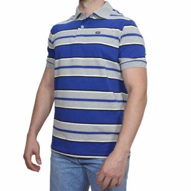 Imagem de Camisa Polo Plus Size Listrada Algodao Com Elastano Dawson, Azul, Mari
