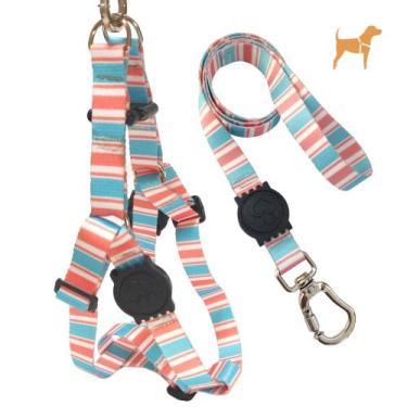 Imagem de Coleira Peitoral Americano para Cachorro com Guia Listra Azul - Única 