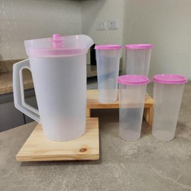 Imagem de Kit 5 Peças para Servir com Tampa Rosa - Jarra e Copos Tupperware