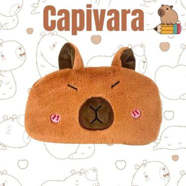 Imagem de Estojo Necessaire Fofo Capivara Pelúcia Porta Objetos C/ Zíper  Papela