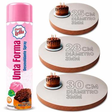 Imagem de Kit Cake Board 25cm 28cm 30cm e Unta Forma 400ml Confeitaria - Tabulei
